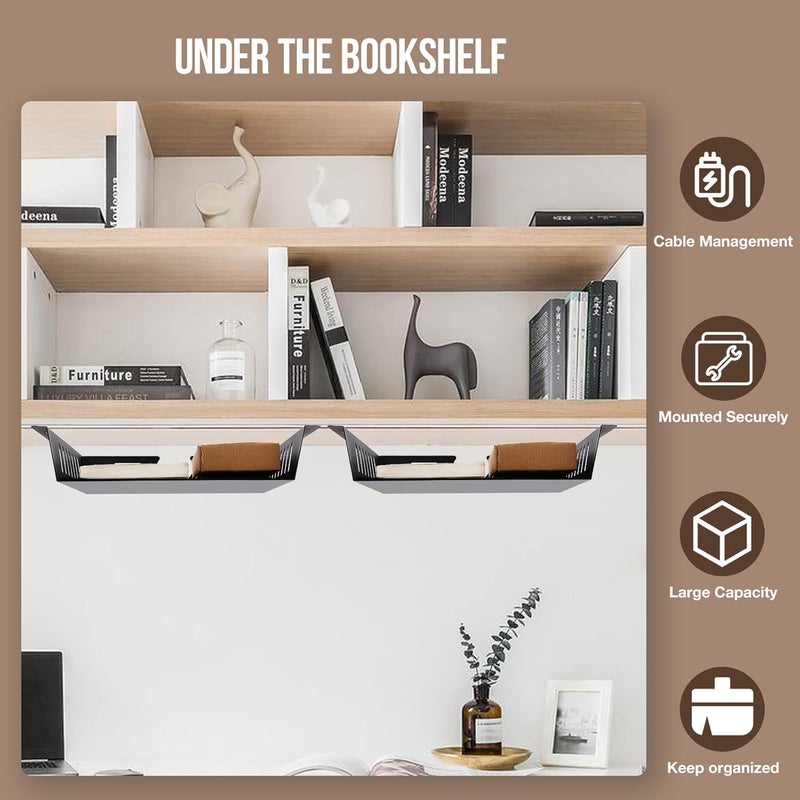 Neiteli 2 Pack Under Desk Shelf - Under Desk Storage Shelf Metals,Under Desk Organizer - Black Under Shelf Storage for Office Tables & Workstations（11 Inch） - Image 3
